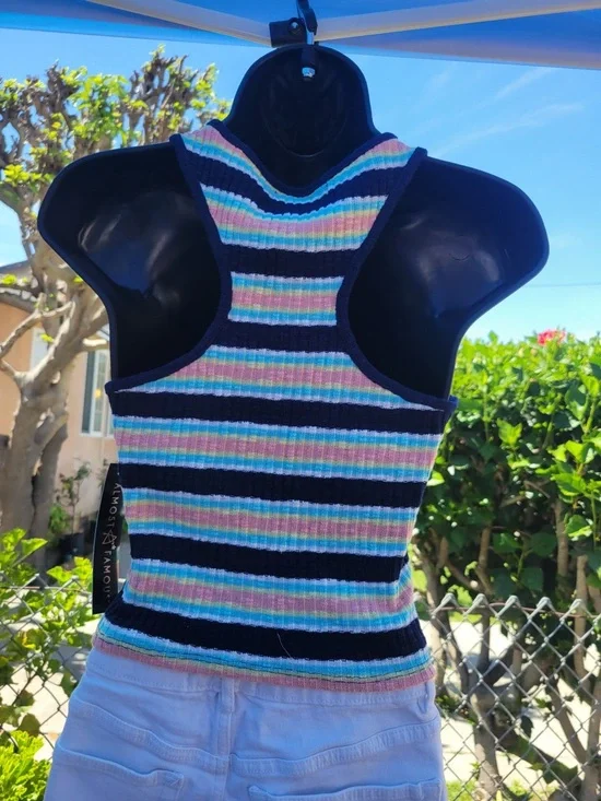 Almost Famous Striped Knit Tank Top in Black and Pastel Multicolor - Picture 2 of 4